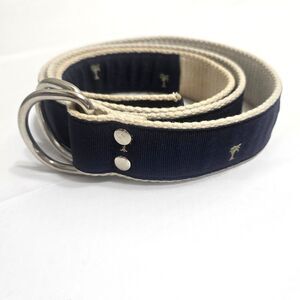 J.Crew L/XL Belt Navy Palm Tree Embroidered Canvas D-Ring Canvas 36-40